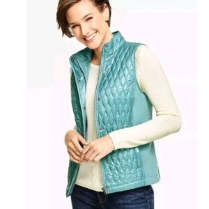 Talbots Vest Quilted Ribbed Coat Blue Fog Size Small